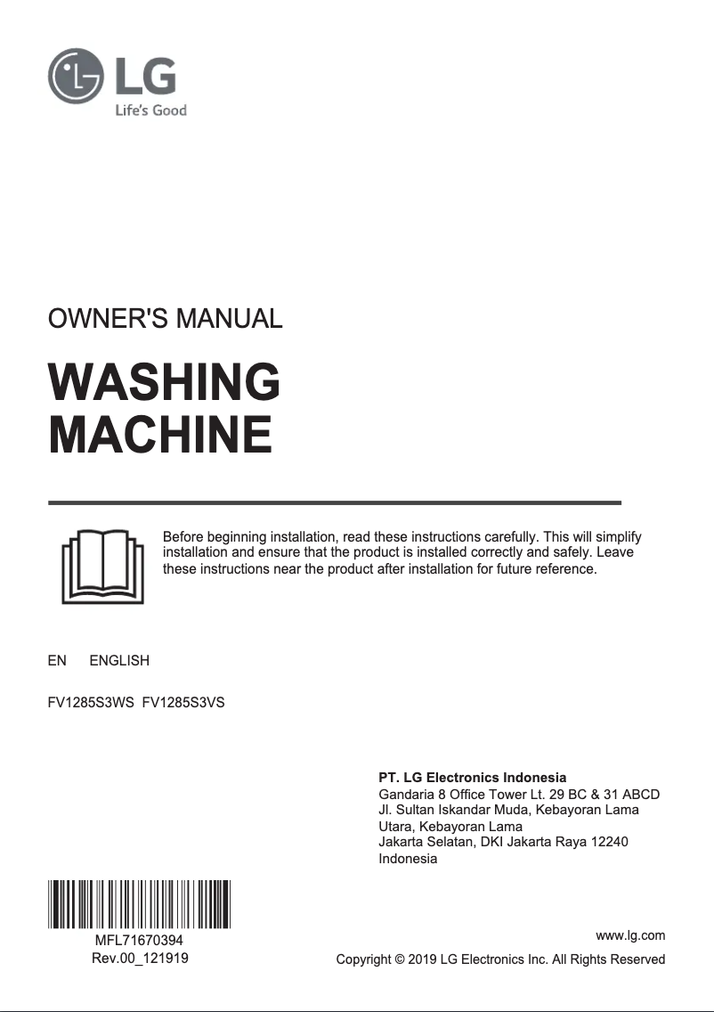 Página 1 del manual Manual de usuario LG FV1285S3VS
