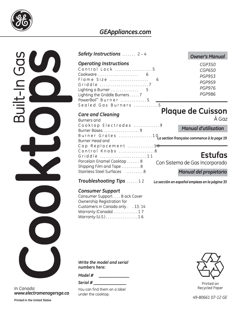 Image de la première page du manuel de l'appareil Café CGP350SETSS