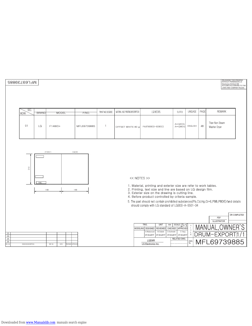 Page 1 de la notice Manuel utilisateur LG F4J6TM0W Direct Drive