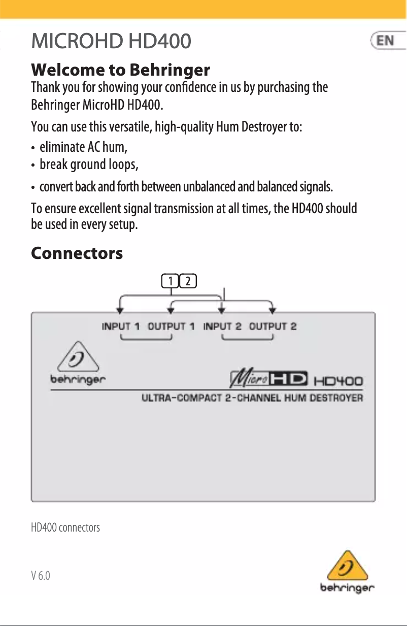 Page n°1 - Manuel utilisateur Behringer MicroHD HD400