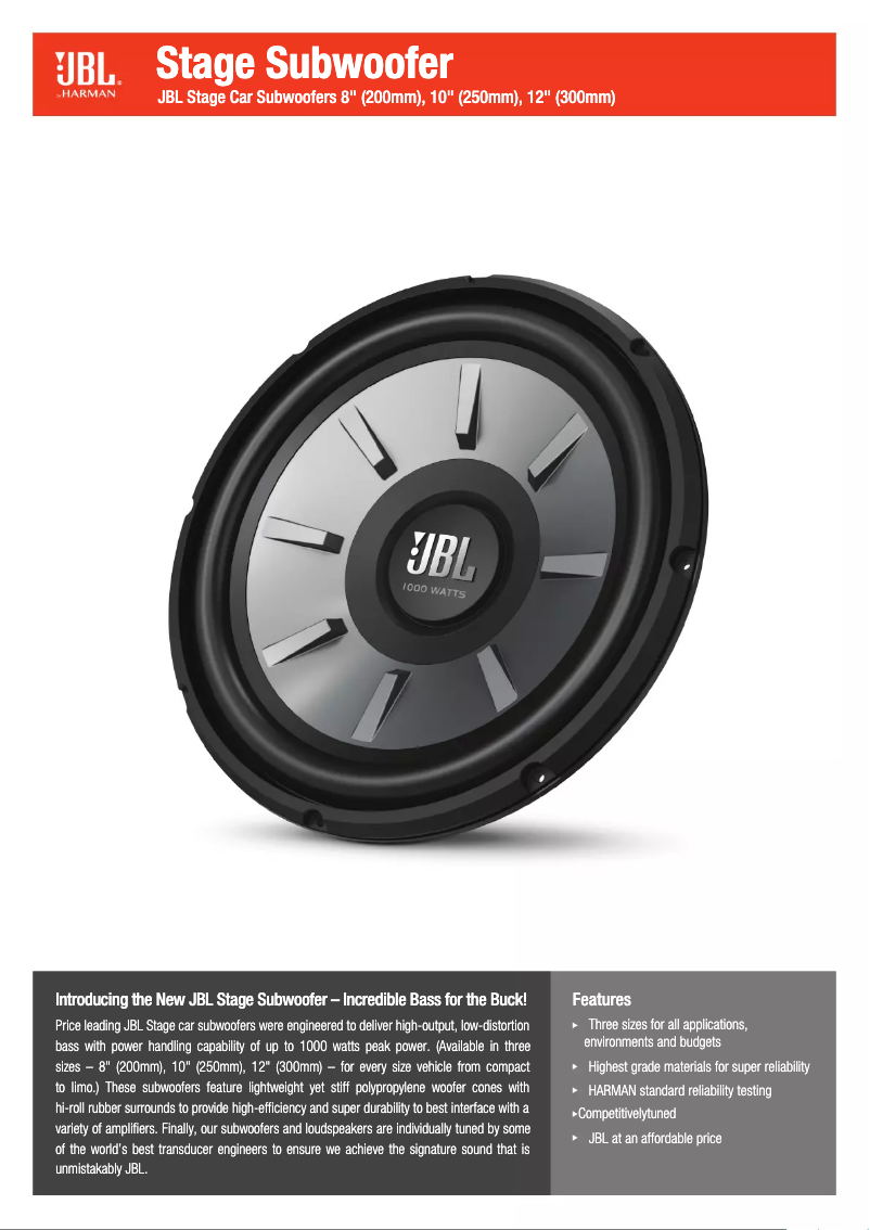 Page 1 de la notice Fiche technique JBL Stage 1010