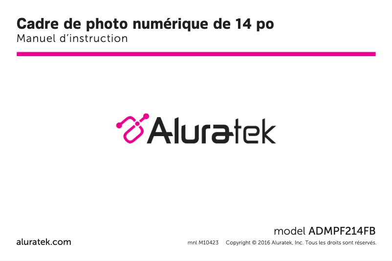 Page 1 de la notice Manuel utilisateur Aluratek ADMPF214FB