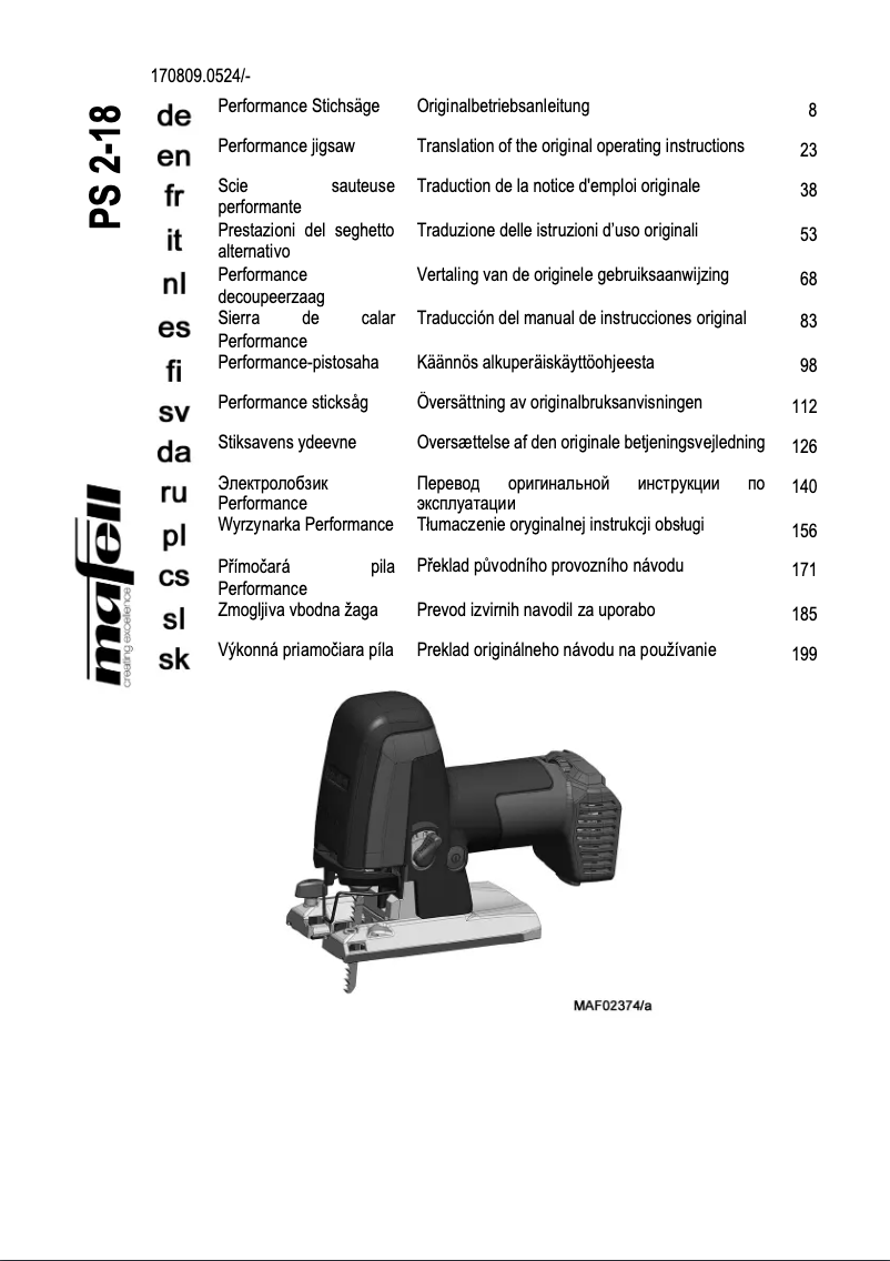 Page 1 de la notice Manuel utilisateur Mafell PS 2-18