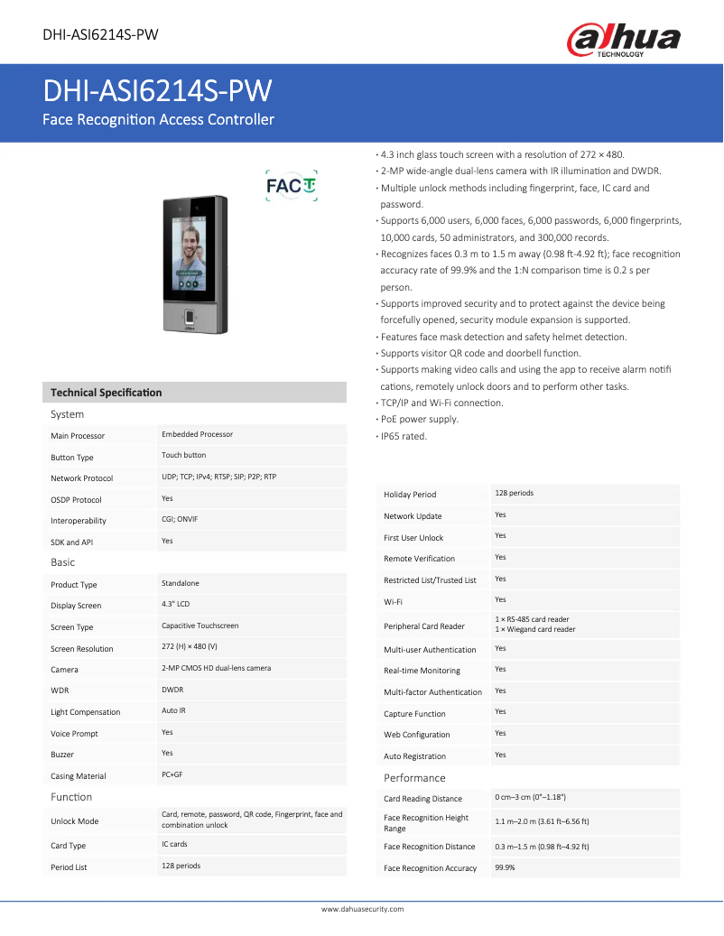 Page n°1 - Fiche technique Dahua Technology ASI6214S-PW