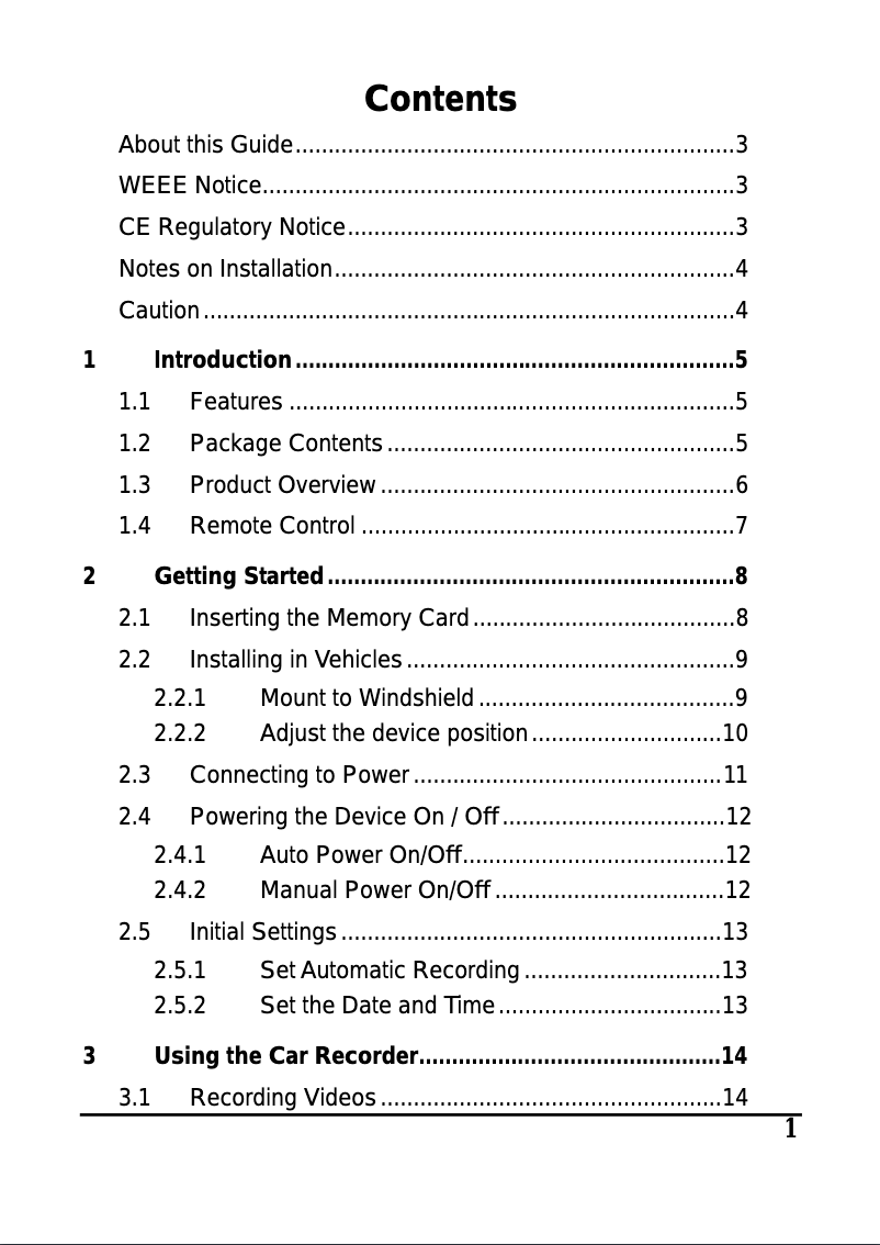 Image de la première page du manuel de l'appareil CarDVR-110