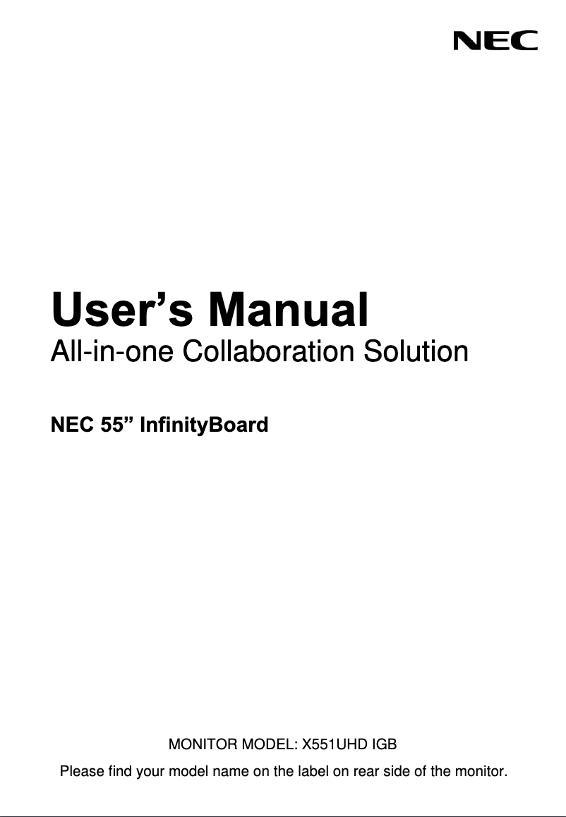 Page 1 de la notice Manuel utilisateur NEC InfinityBoard