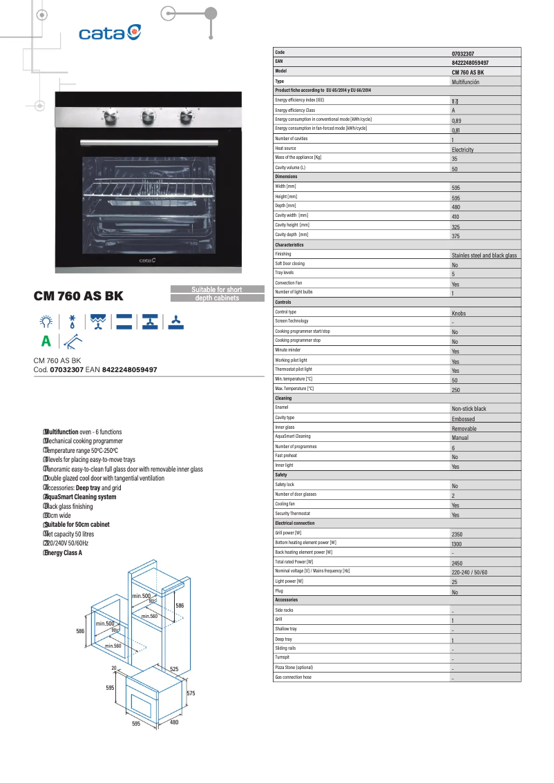 Page 1 de la notice Fiche technique CATA CM 760 AS