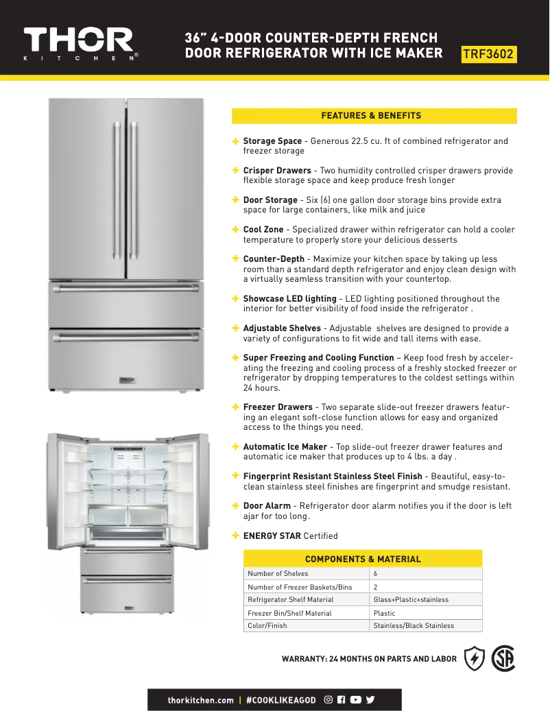 Página 1 del manual Ficha técnica Thor TRF3602