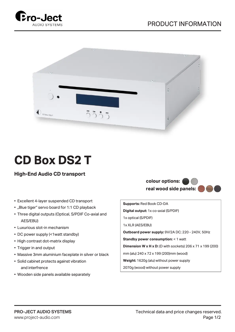 Page n°1 - Fiche technique Pro-Ject CD Box DS2T