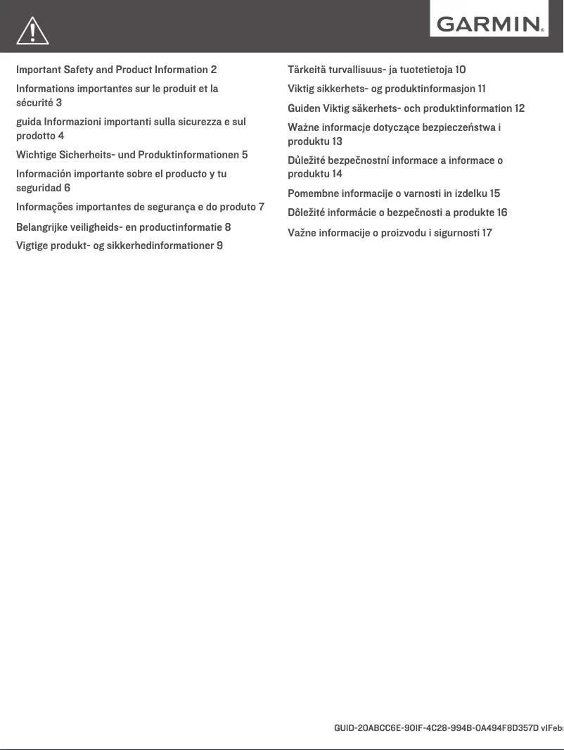 Page n°1 - Instructions de sécurité Garmin RV 9