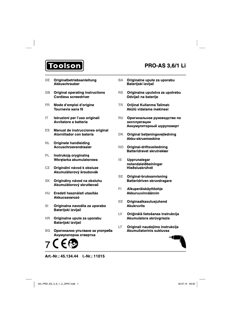 Page n°1 - Manuel utilisateur Toolson PRO-AS 3,6/1 Li