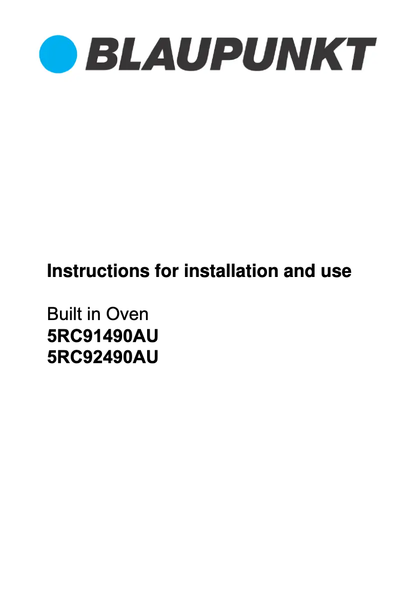 Page n°1 - Guide d'installation Blaupunkt 5RC92490AU