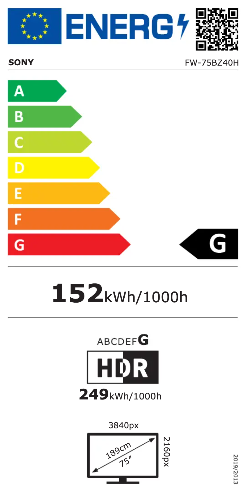 Page n°1 - Label énergétique Sony FW-75BZ40H