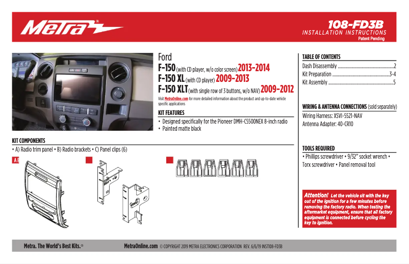 Page n°1 - Manuel utilisateur Metra 108-FD3B