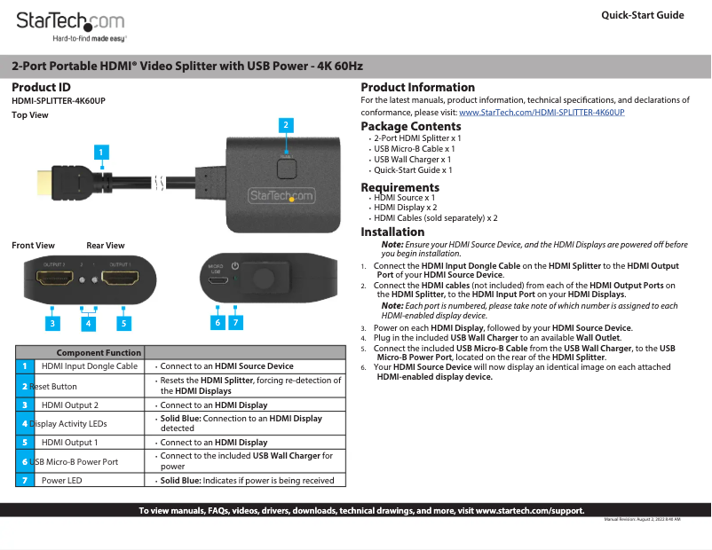 Page n°1 - Manuel utilisateur StarTech.com HDMI-SPLITTER-4K60UP