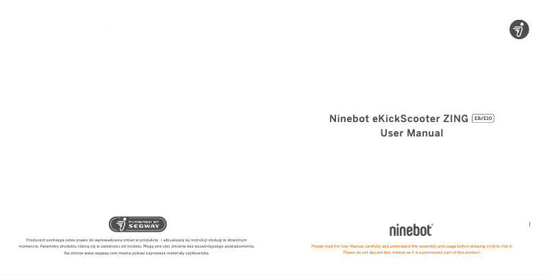 Page n°1 - Manuel utilisateur Segway Ninebot eKickScooter ZING E8