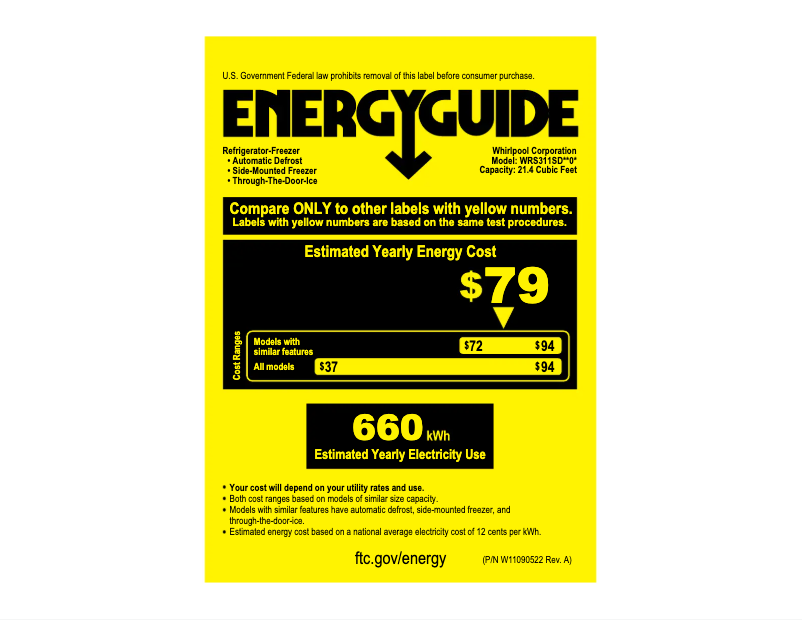 Página 1 del manual Etiqueta energética Whirlpool WRS311SDH