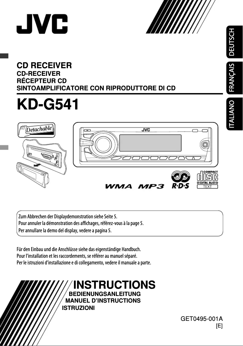 Page 1 de la notice Manuel utilisateur JVC KD-G541e