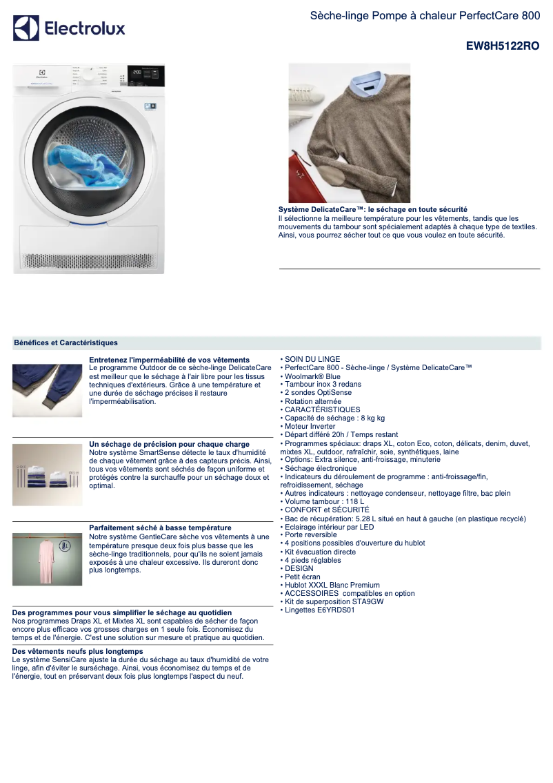 Page n°1 - Fiche technique Electrolux EW8H5122RO