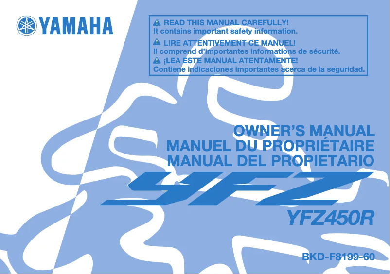 Image de la première page du manuel de l'appareil YFZ450R (2021)