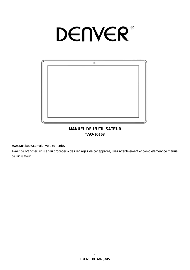 Page 1 de la notice Manuel utilisateur Denver TAQ-10153