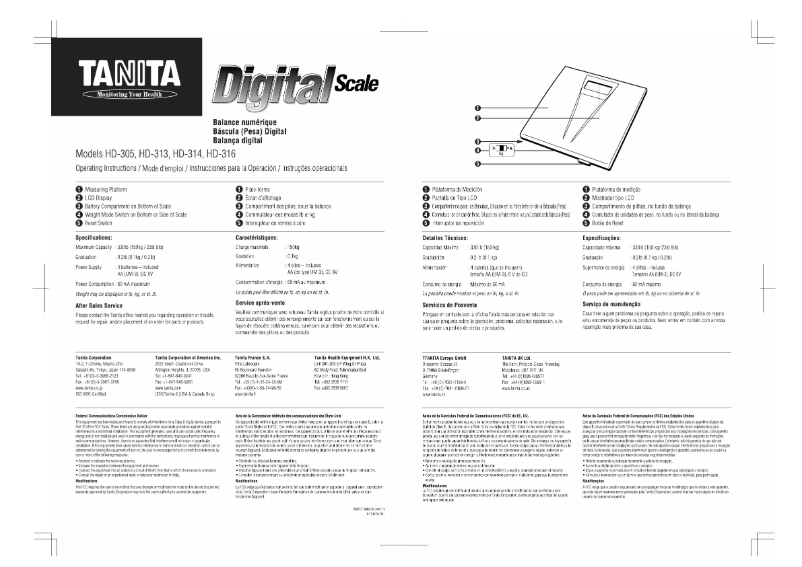 Page 1 de la notice Manuel utilisateur Tanita HD-313