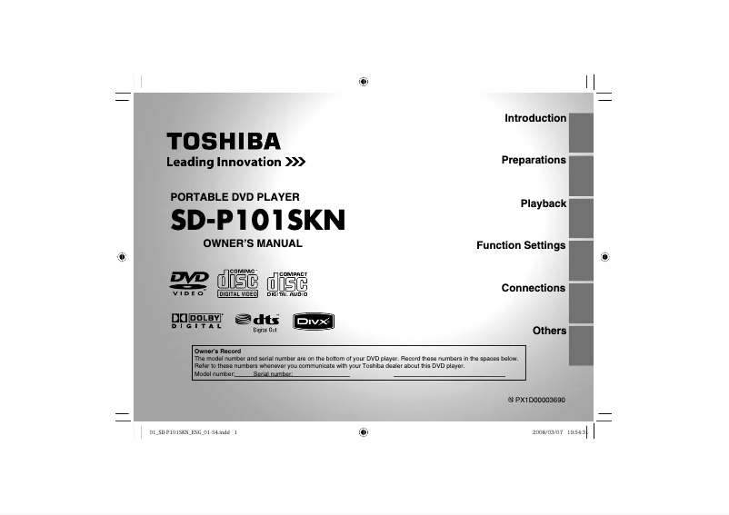 Page n°1 - Manuel utilisateur Toshiba SD-P101S