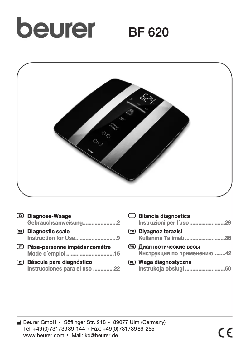 Page 1 de la notice Manuel utilisateur Beurer BF 620