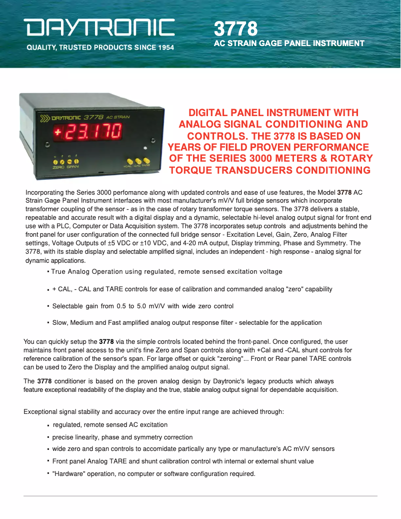 Page 1 de la notice Fiche technique Daytronic 3778DCP