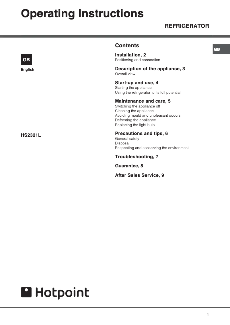 Image de la première page du manuel de l'appareil HS2321L