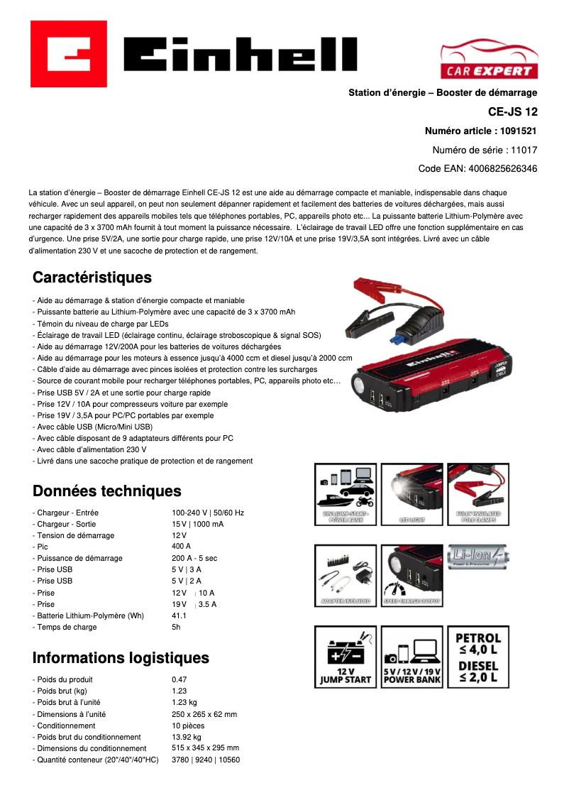 Página 1 del manual Ficha técnica Einhell CE-JS 12
