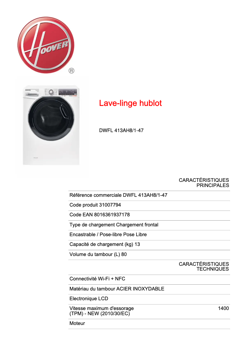 Image de la première page du manuel de l'appareil DWFL 413AH8/1-47