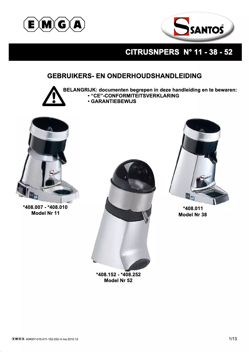 Página 1 del manual Manual de usuario Santos N° 38