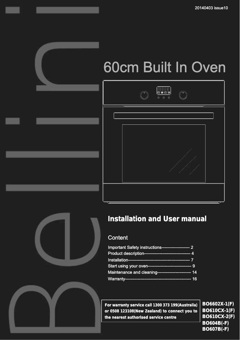 Page n°1 - Manuel utilisateur Bellini BO610CX-1