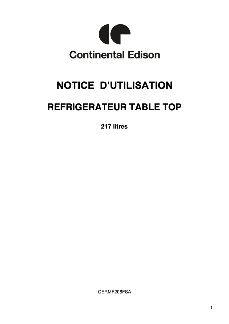 Image de la première page du manuel de l'appareil CERTT117S