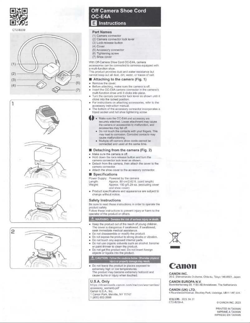 Page n°1 - Manuel utilisateur Canon OC-E4A