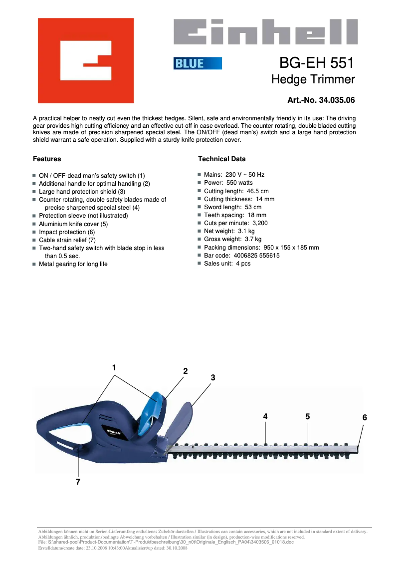 Image de la première page du manuel de l'appareil BG-EH 551