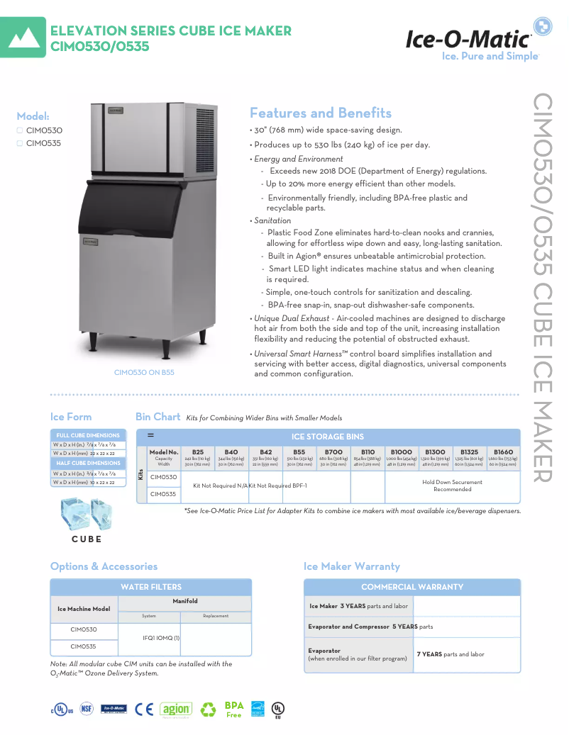 Page n°1 - Fiche technique Ice-O-Matic CIM0530FA