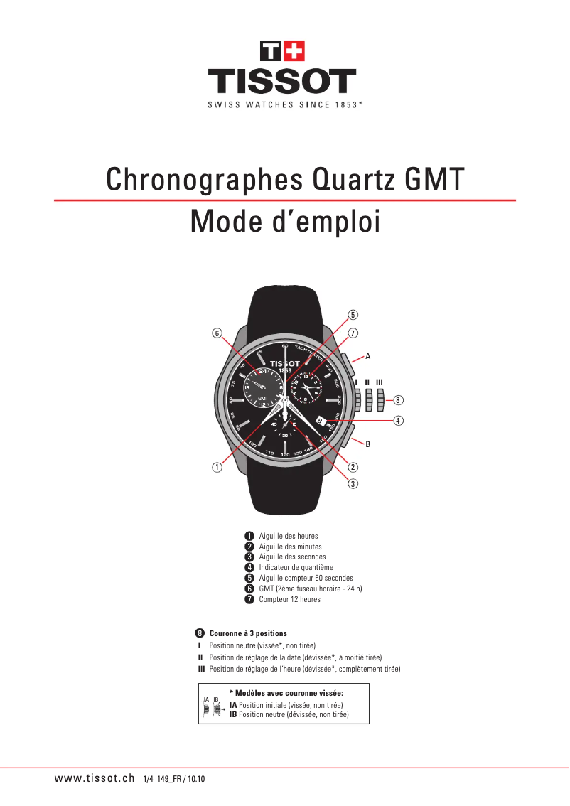 Page 1 de la notice Manuel utilisateur Tissot Tradition GMT