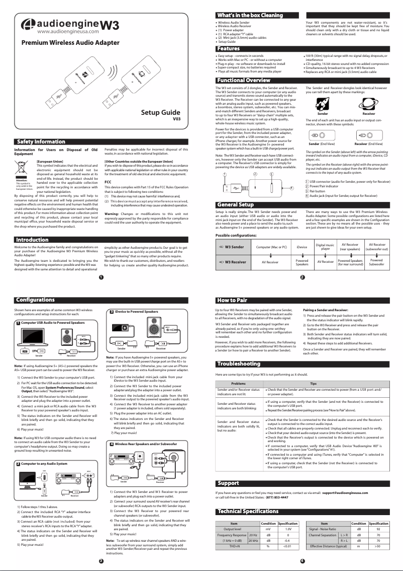 Page 1 de la notice Manuel utilisateur Audioengine W3