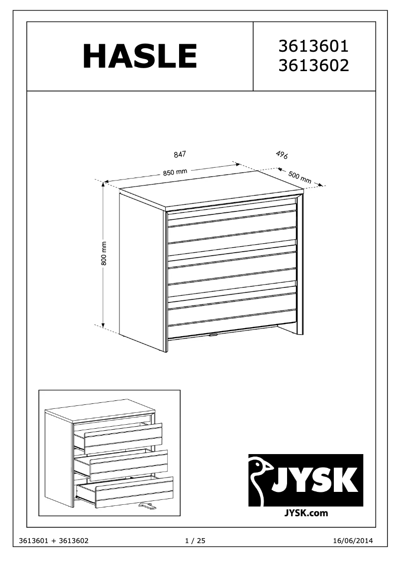 Page n°1 - Manuel utilisateur JYSK Hasle (85x80x50)