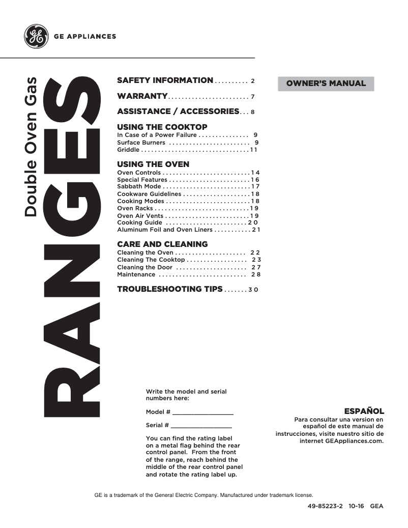 Page n°1 - Manuel d'utilisation et d'entretien GE JGB860DEJBB