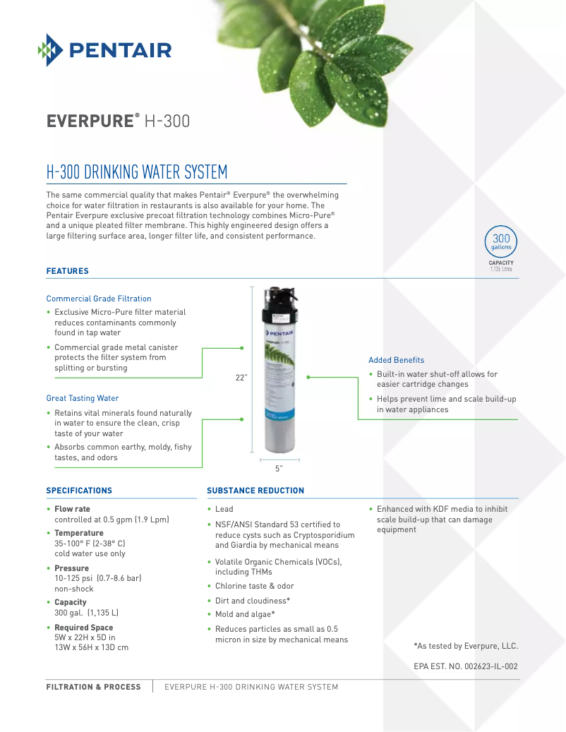 Page 1 de la notice Fiche technique Everpure H-300