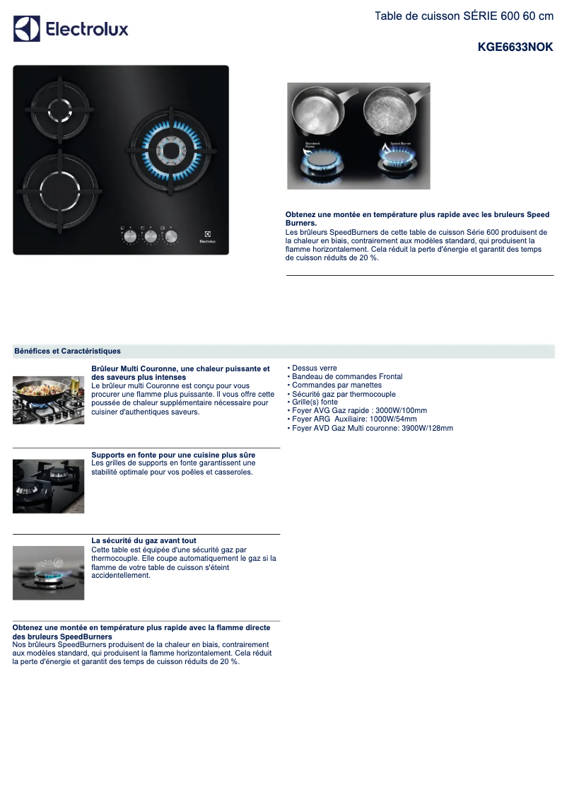 Page 1 de la notice Fiche technique Electrolux KGE6633NOK