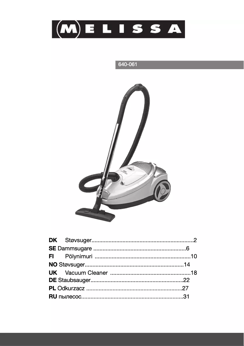 Page n°1 - Manuel utilisateur Melissa 640-061