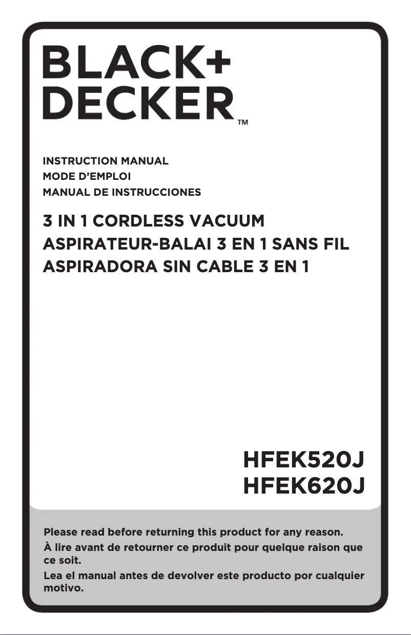 Page 1 de la notice Manuel utilisateur Black & Decker HFEK620J