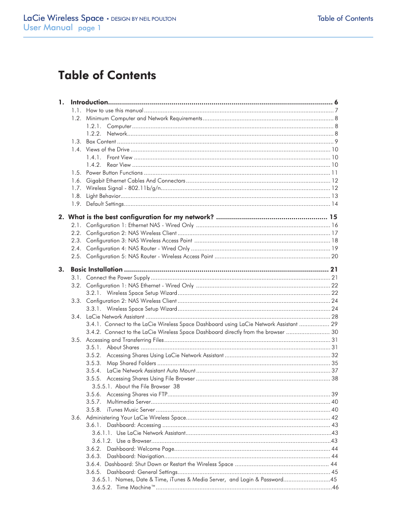 Page n°1 - Manuel utilisateur LaCie Wireless Space