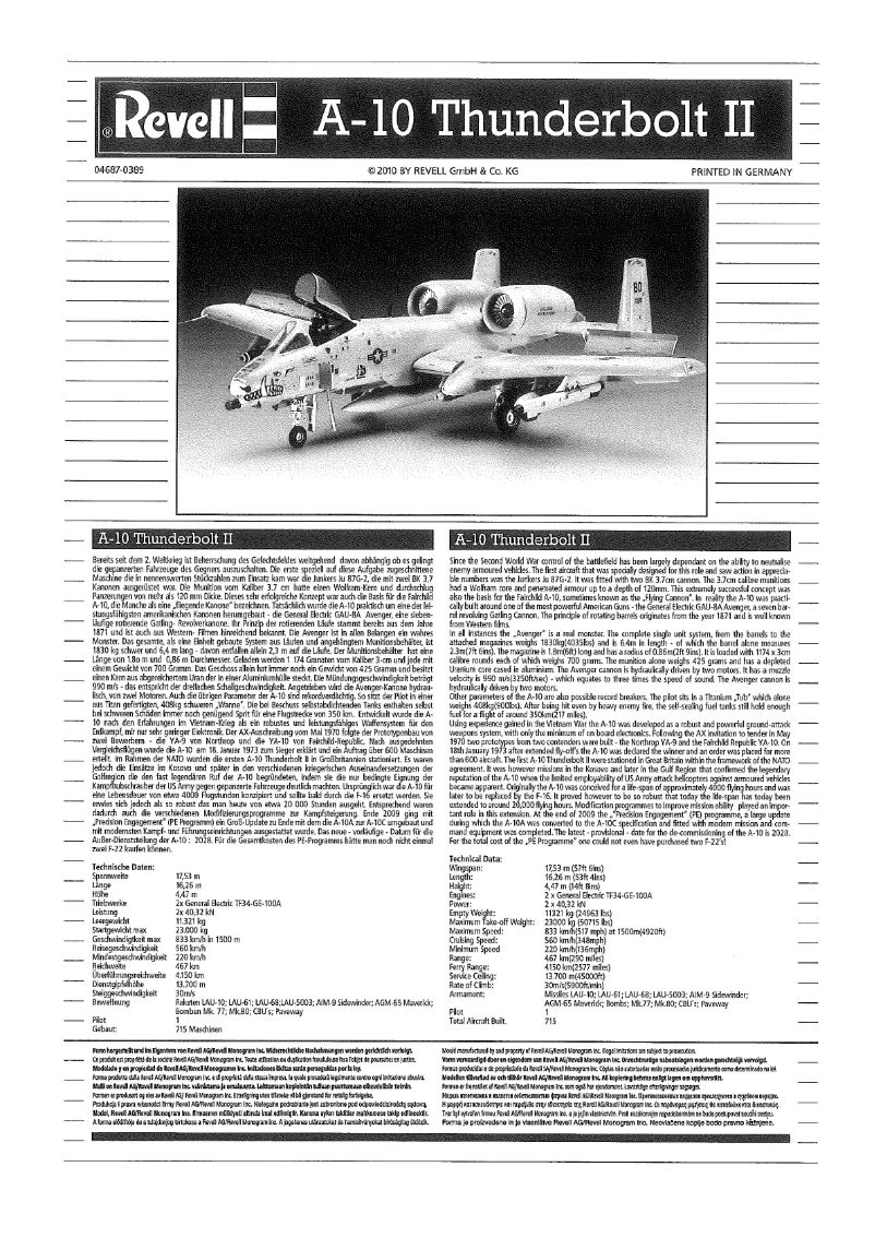 Page n°1 - Manuel utilisateur Revell A-10 Thunderbolt II