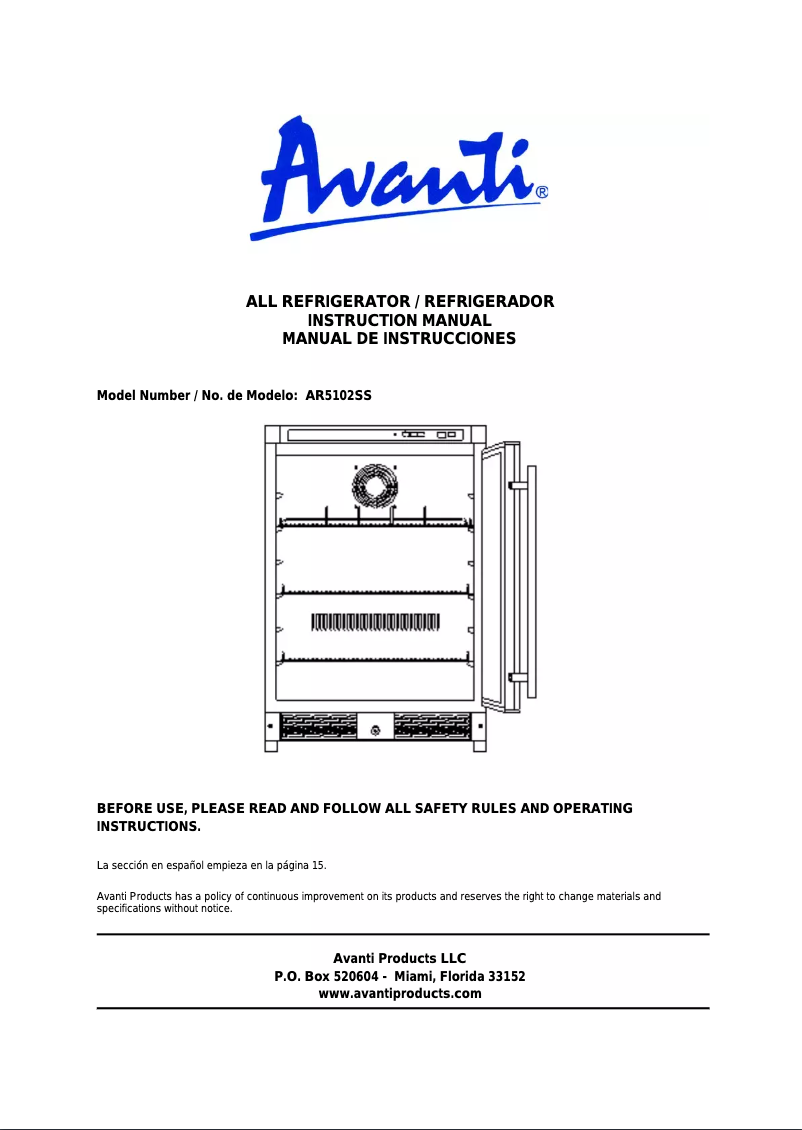 Page 1 de la notice Manuel utilisateur Avanti AR5102SS