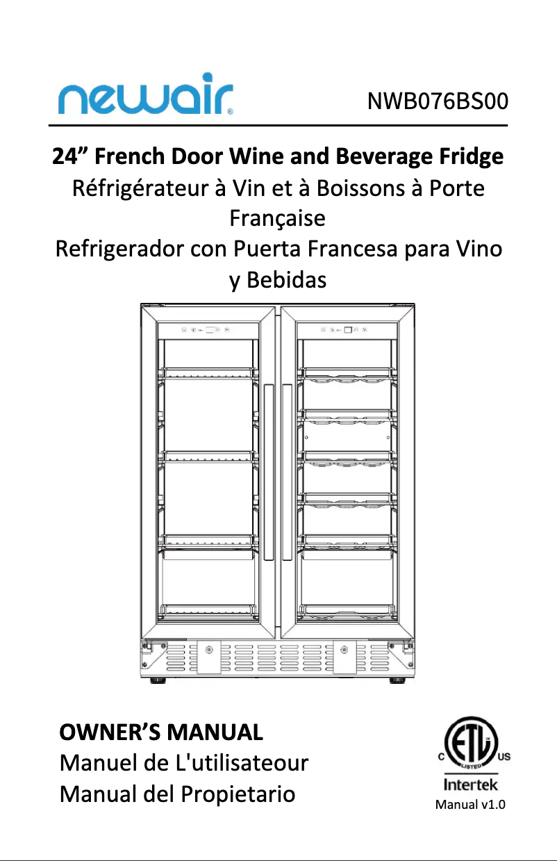 Page n°1 - Manuel utilisateur NewAir NWB076BS00
